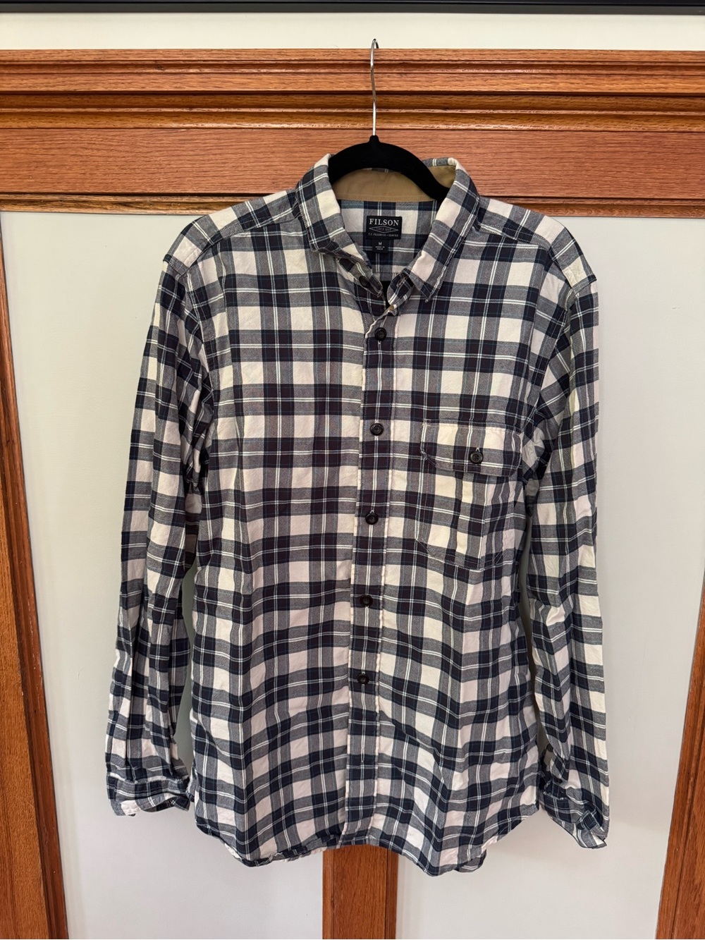 Filson Navy & Cream Plaid Flannel Button Up Shirt
